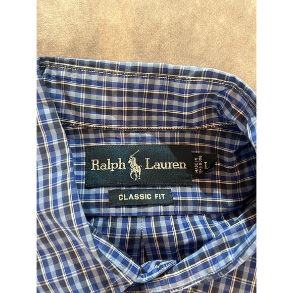 Ralph Lauren Men's Blue Classic Fit Check Short Sleeve Button-Down Shirt Size L - Picture 5 of 8